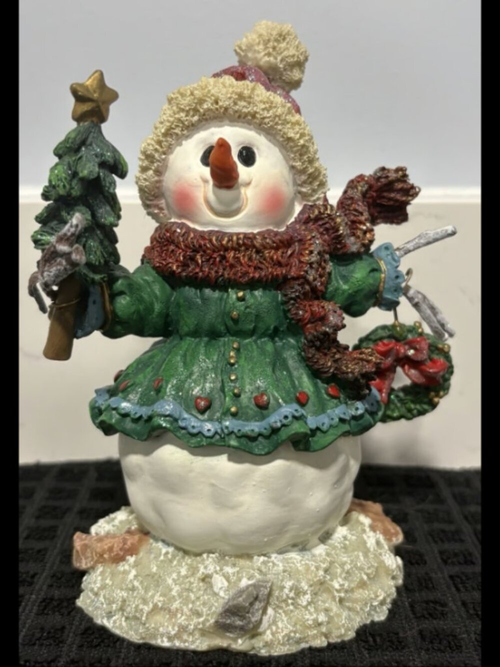 Vintage Holiday Time Collectible Sparkle Snowman Figurine 5" With Original Box